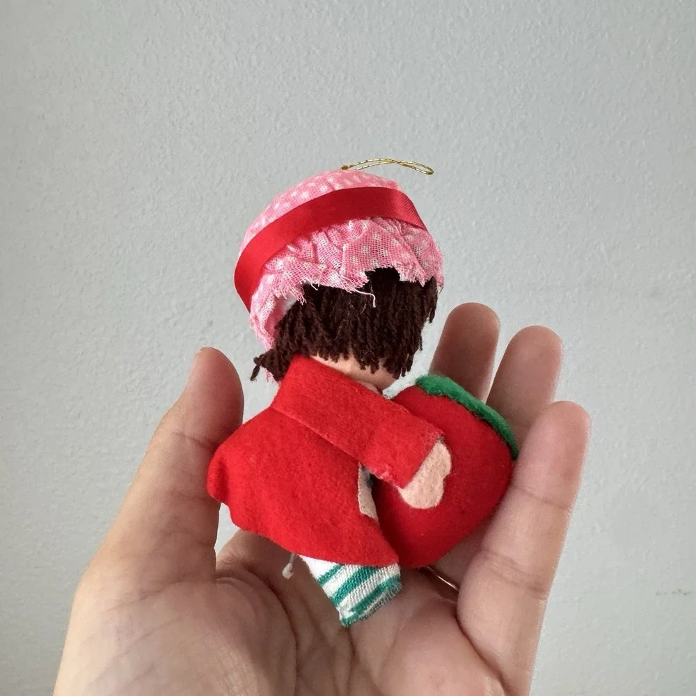Vtg Strawberry Shortcake? Dolls Christmas Ornament Plush Felted Yarn Hair Kitsch